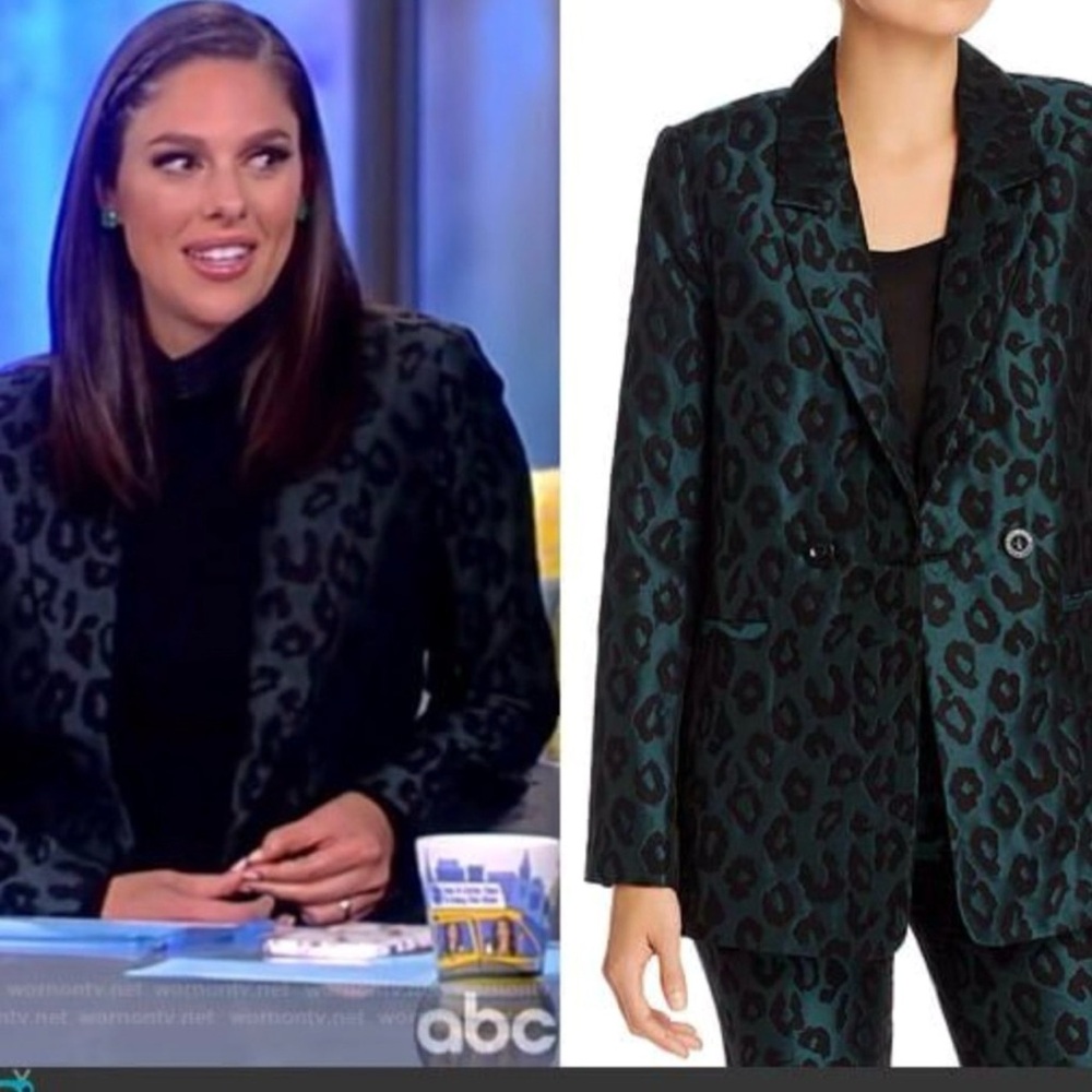 Anine Bing Madeleine Emerald Green & Black Leopard Jacquard Blazer - Picture 11 of 16